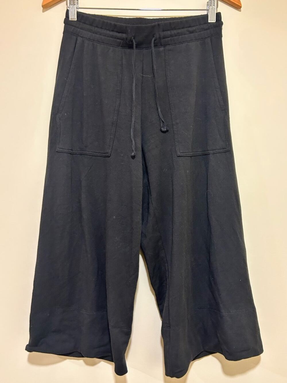 Quince Supersoft Fleece Wide Leg Cropped Pants in Black Size Small